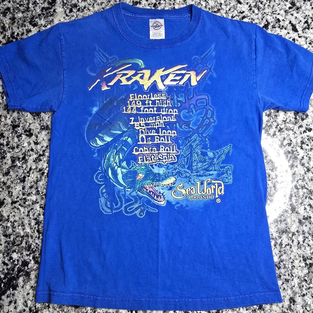 Vintage Y2K Kraken Sea World Orlando Small Blue T Shirt